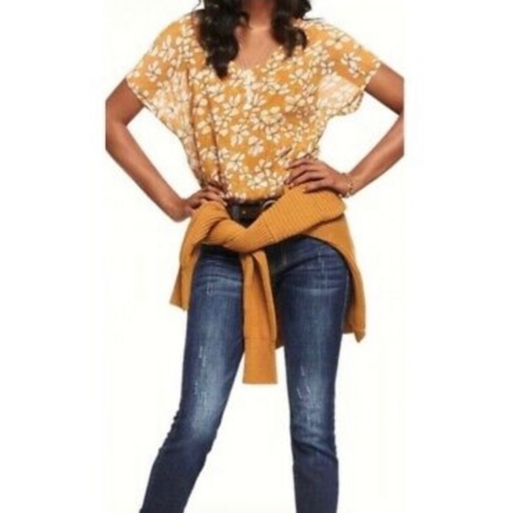 Cabi Mustard Semi-Sheer Thrive Blouse # 3598